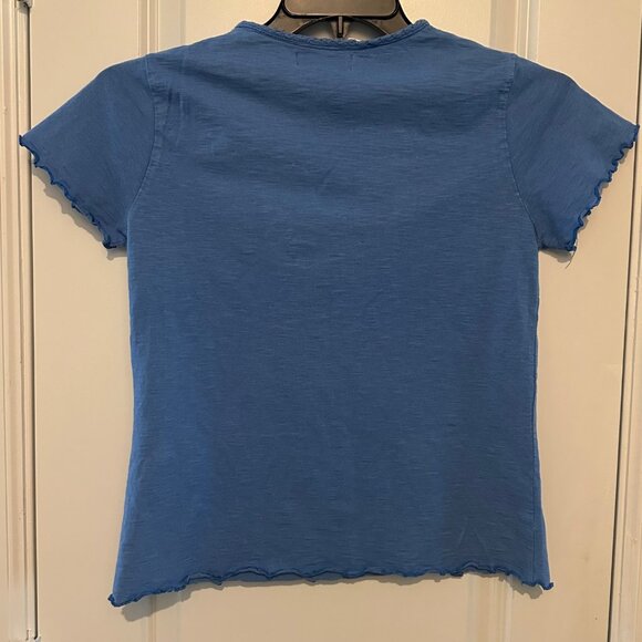 Coldwater Creek Blue Embroidered Cotton Short Sleeve Tie Neck Top S - Picture 2 of 7